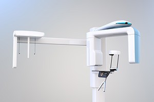 Cone beam scanner in front of a white wall