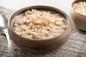 Bowl of oatmeal with some milk